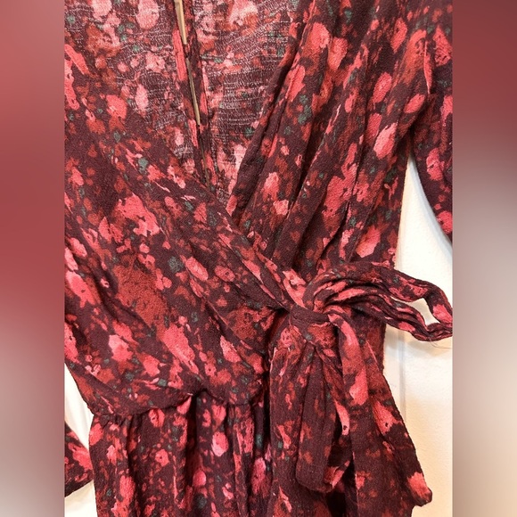 Free People All The Right Ruffles Playsuit Floral Foliage Wrap Shorts Romper - Picture 6 of 12